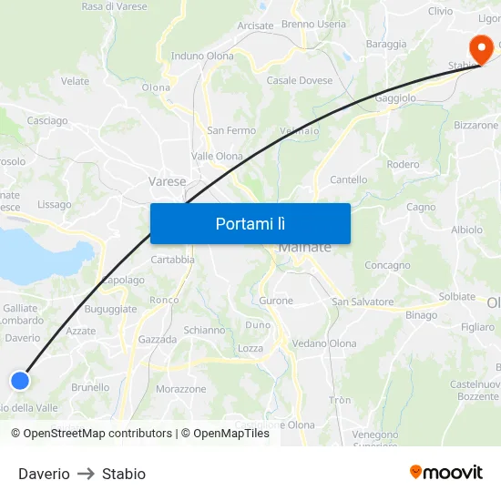 Daverio to Stabio map