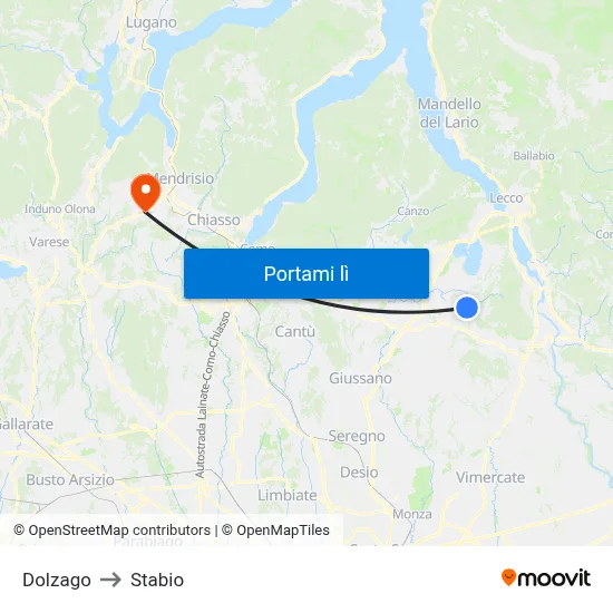 Dolzago to Stabio map