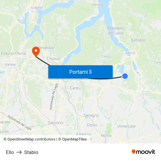 Ello to Stabio map