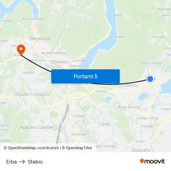 Erba to Stabio map