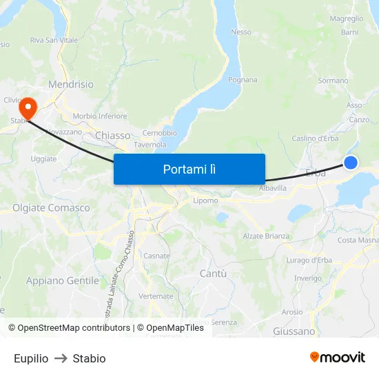 Eupilio to Stabio map