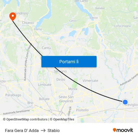Fara Gera D' Adda to Stabio map