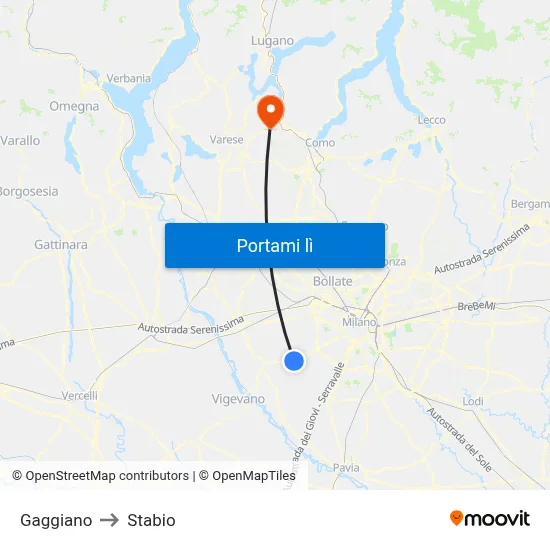 Gaggiano to Stabio map