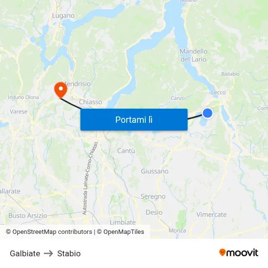 Galbiate to Stabio map