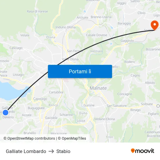 Galliate Lombardo to Stabio map