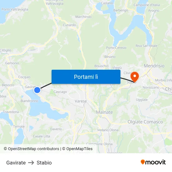 Gavirate to Stabio map