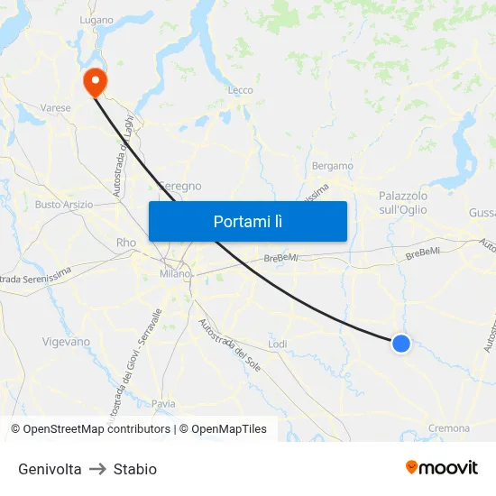 Genivolta to Stabio map