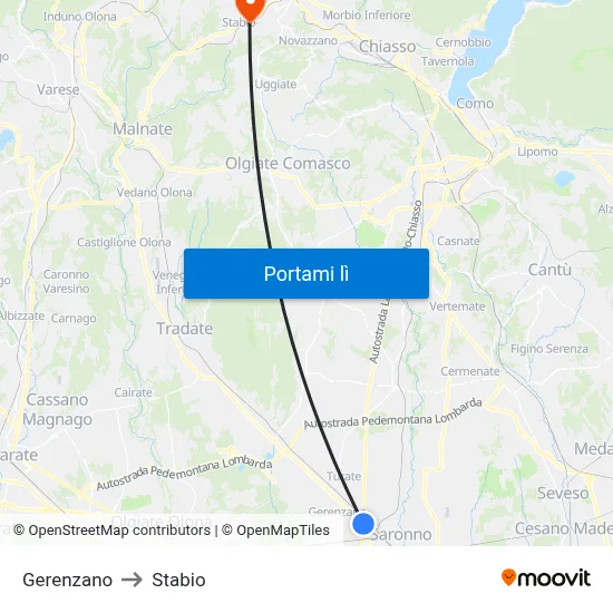 Gerenzano to Stabio map
