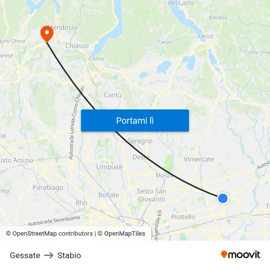 Gessate to Stabio map