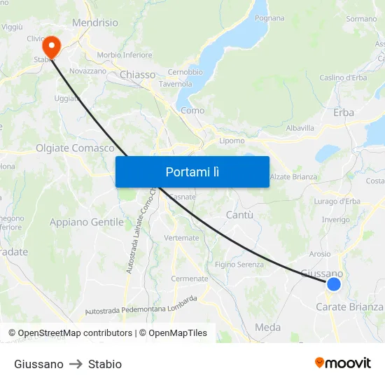 Giussano to Stabio map