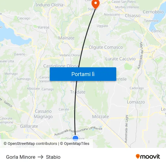 Gorla Minore to Stabio map