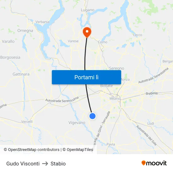 Gudo Visconti to Stabio map