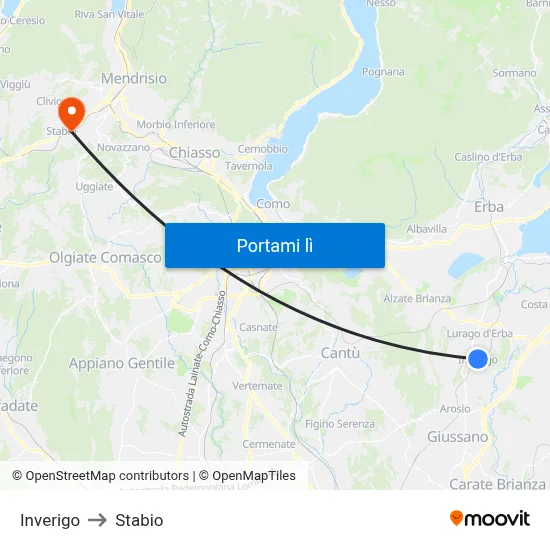Inverigo to Stabio map