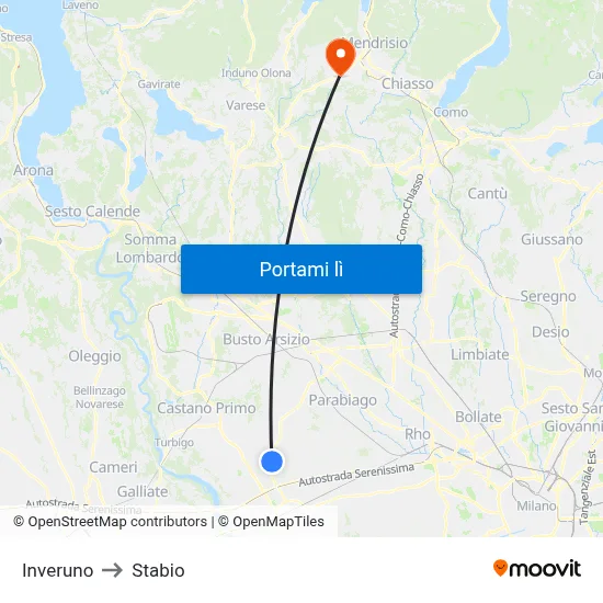 Inveruno to Stabio map