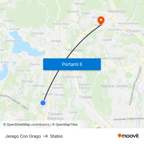 Jerago Con Orago to Stabio map