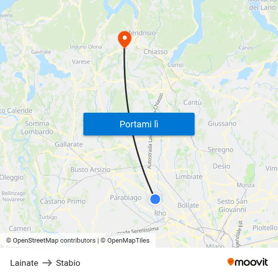 Lainate to Stabio map