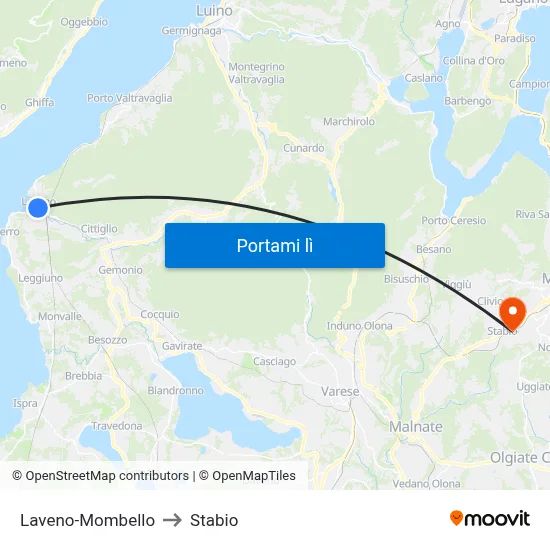 Laveno-Mombello to Stabio map