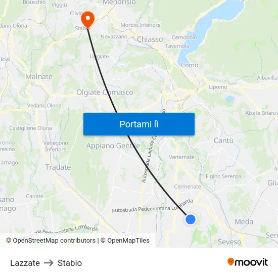 Lazzate to Stabio map