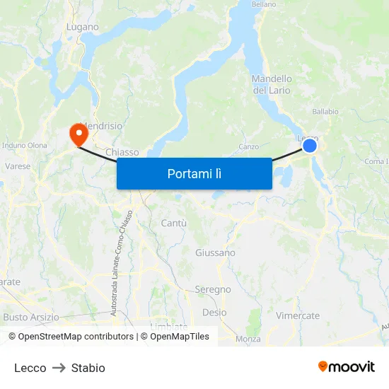 Lecco to Stabio map