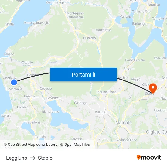 Leggiuno to Stabio map