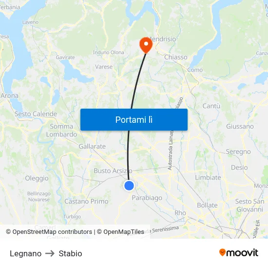 Legnano to Stabio map