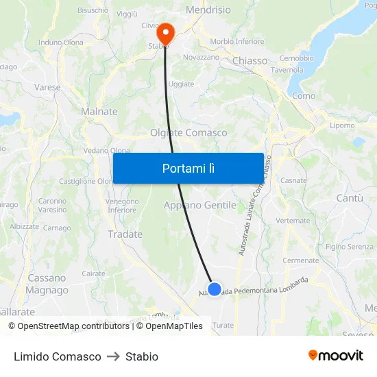 Limido Comasco to Stabio map