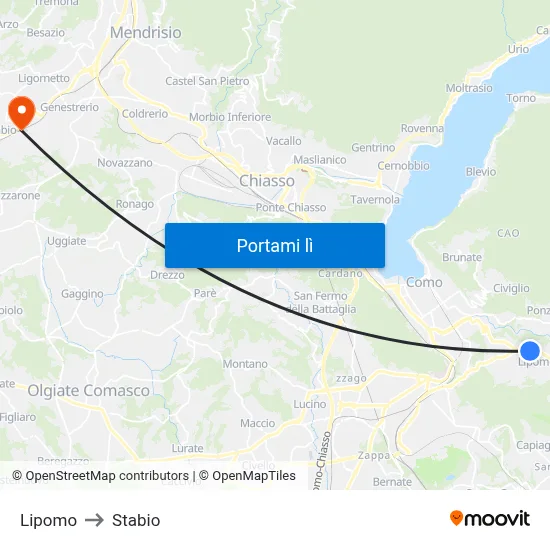 Lipomo to Stabio map