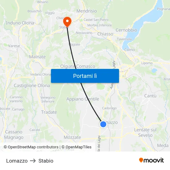 Lomazzo to Stabio map