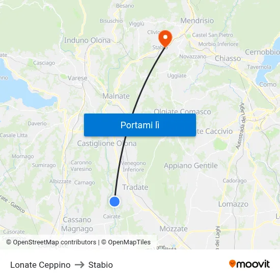 Lonate Ceppino to Stabio map