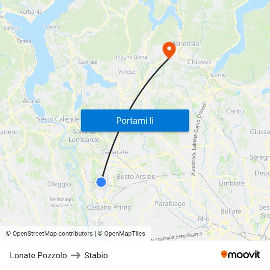 Lonate Pozzolo to Stabio map