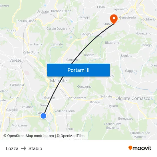 Lozza to Stabio map