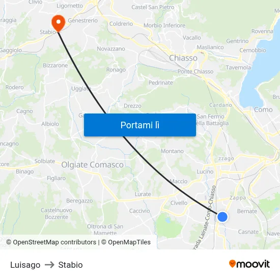 Luisago to Stabio map