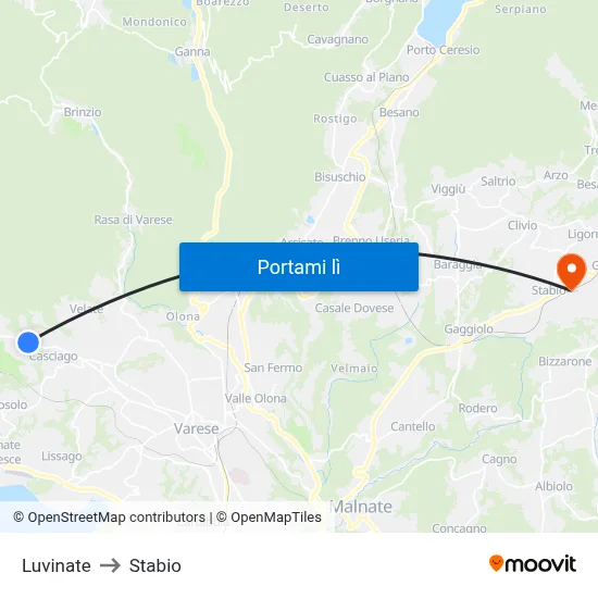 Luvinate to Stabio map