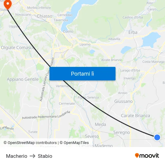 Macherio to Stabio map