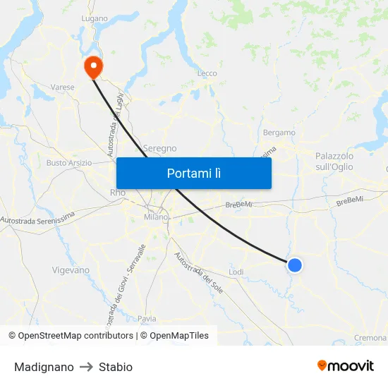 Madignano to Stabio map