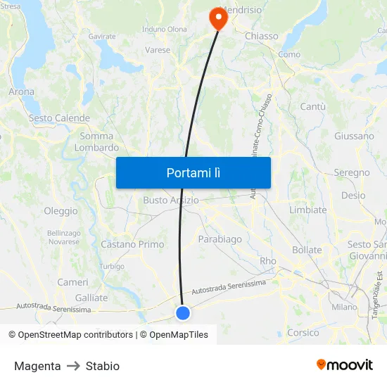 Magenta to Stabio map