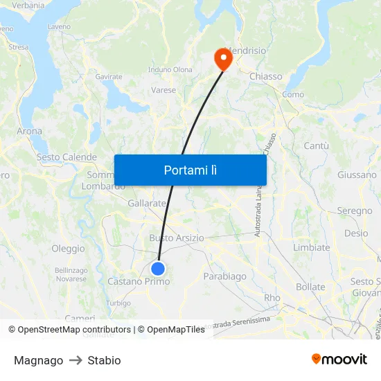 Magnago to Stabio map
