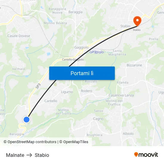 Malnate to Stabio map