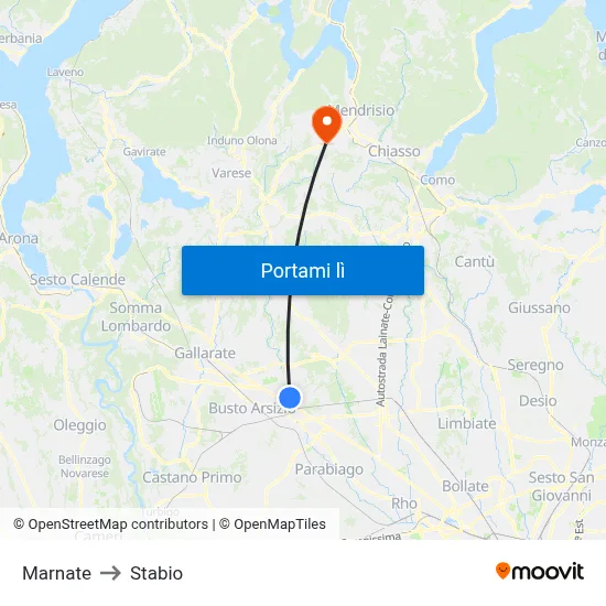 Marnate to Stabio map