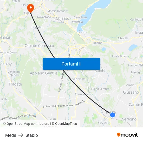 Meda to Stabio map
