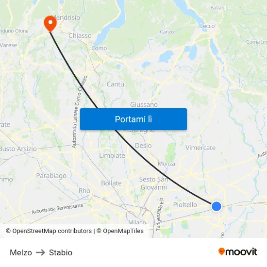 Melzo to Stabio map