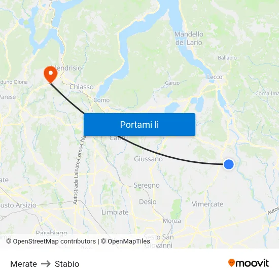 Merate to Stabio map