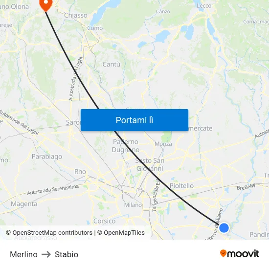 Merlino to Stabio map