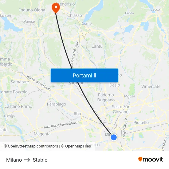 Milano to Stabio map