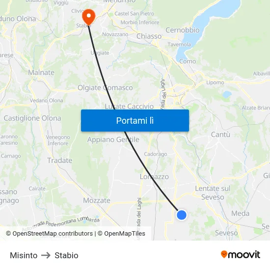 Misinto to Stabio map