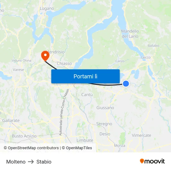 Molteno to Stabio map