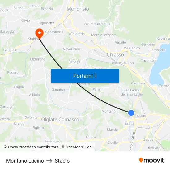 Montano Lucino to Stabio map