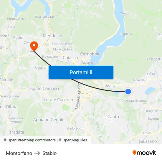 Montorfano to Stabio map