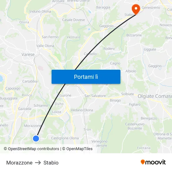 Morazzone to Stabio map