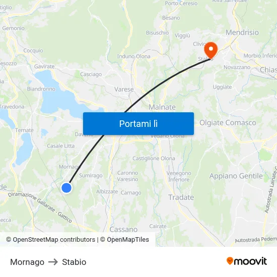 Mornago to Stabio map